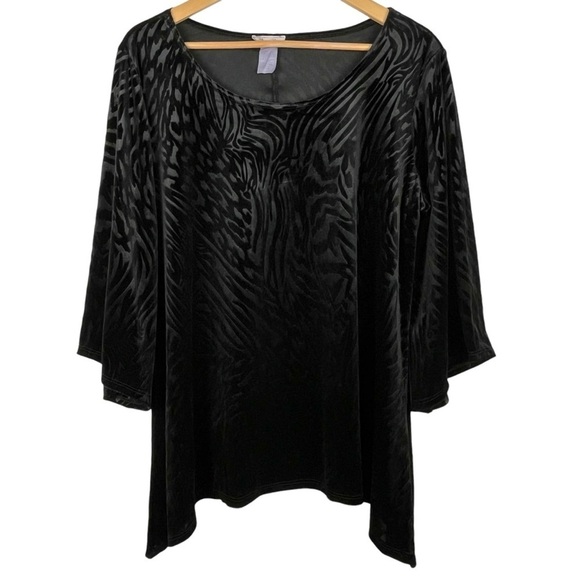 Brittany Black Velvet Burnout Whimsigoth Witchy Black Bell Sleeved Top Sz Large - Picture 1 of 8